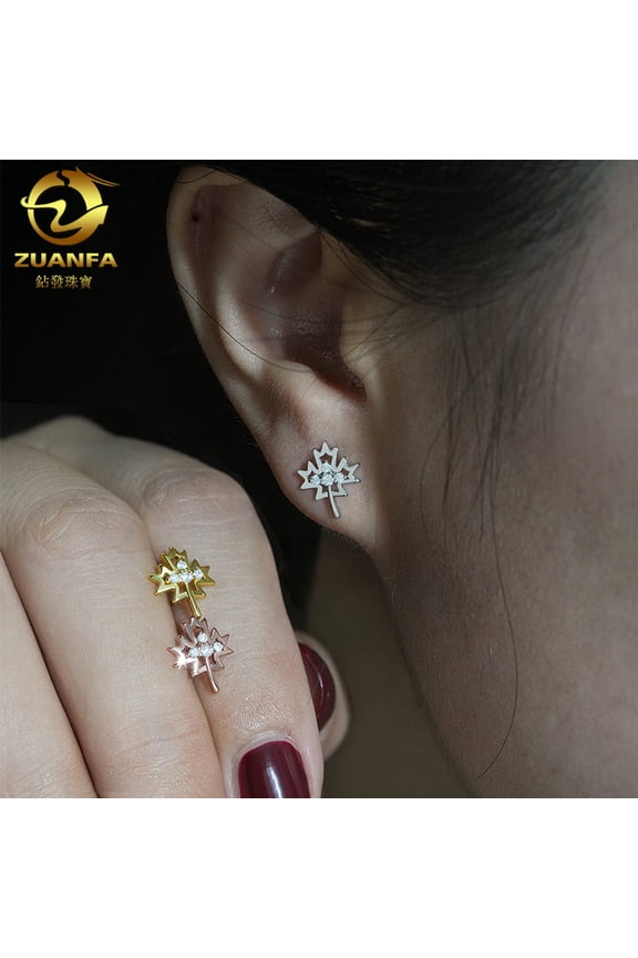 S925 silver VVS moissanite maple leaf shape earrings simple earrings over diamond pen