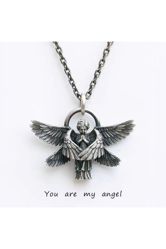 S925 silver plated seraph pendant necklace angel wings amulet for male and female couples personalized creative anniversary gift