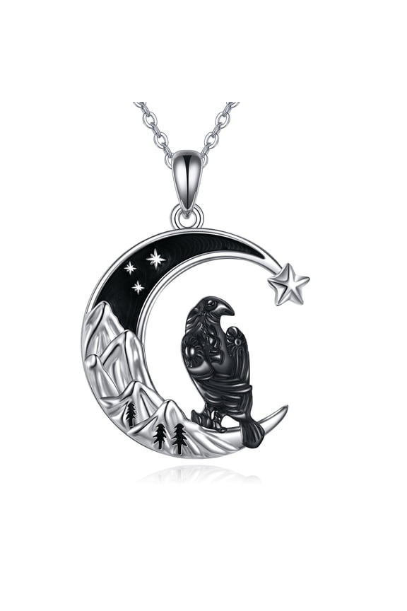 S925 sterling silver Mountain Moon Crow Necklace as Jewelry gift for Women