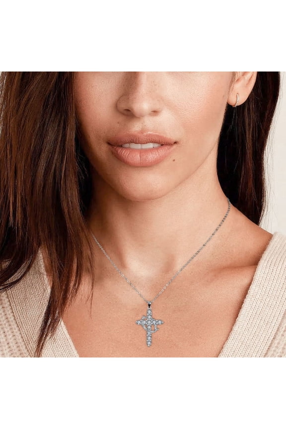 S925 sterling silver cross necklace, exquisite diamond inlay, Easter egg basket filling, simple gold Christian faith moissanite cross pendant necklace, women's style