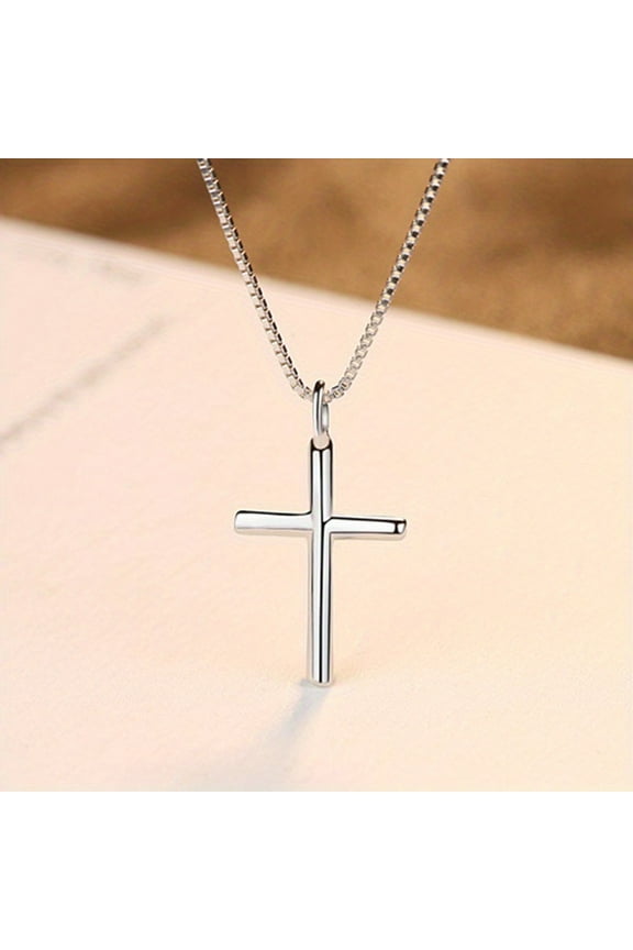 S925 sterling silver crossing necklace, gloss surface -Perfect Valentine's Day gift, smooth, simple,Platinum