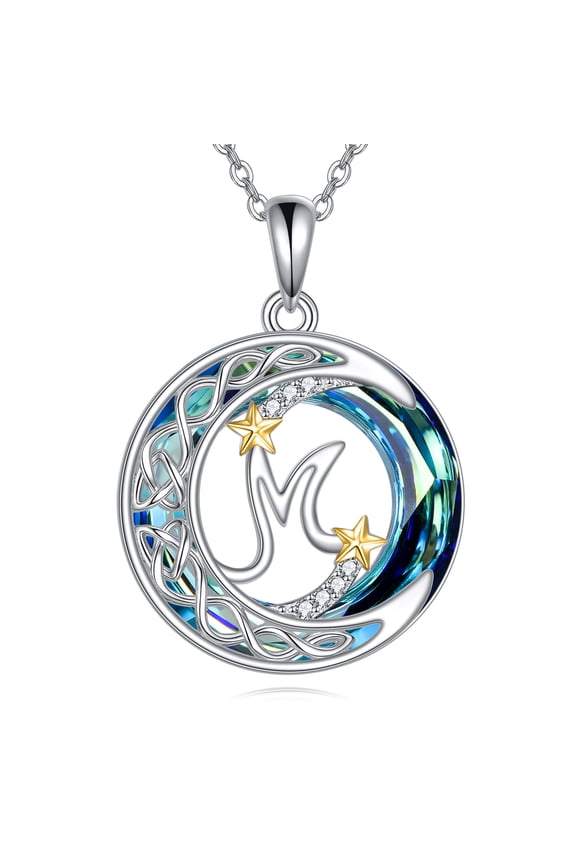 S925 sterling silver letter M moon Synthetic crystal necklace as Jewelry gift for Women