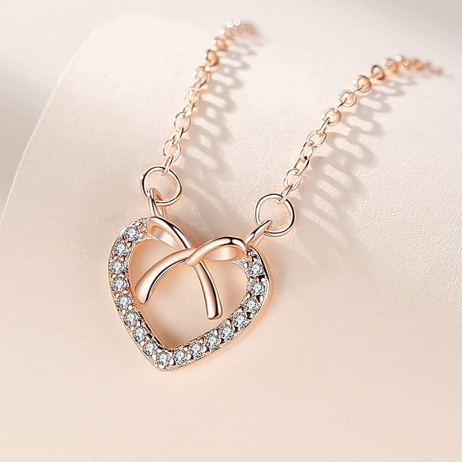 Elegant Silver Heart - Shaped Crystal Necklace with Bow for Formal Events main image 0