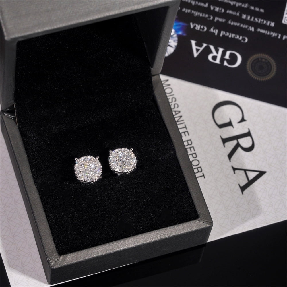 S925 sterling silver round full-set moissanite earrings classic earrings for men and women