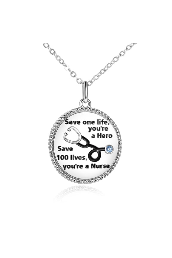 S925 sterling silver stethoscope necklace, Synthetic crystal for nurse, for her medical student doctor
