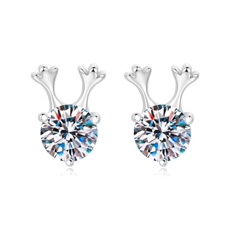 S925 women's moissanite earrings, 925 sterling silver earrings, sterling silver moissanite staghorn earrings