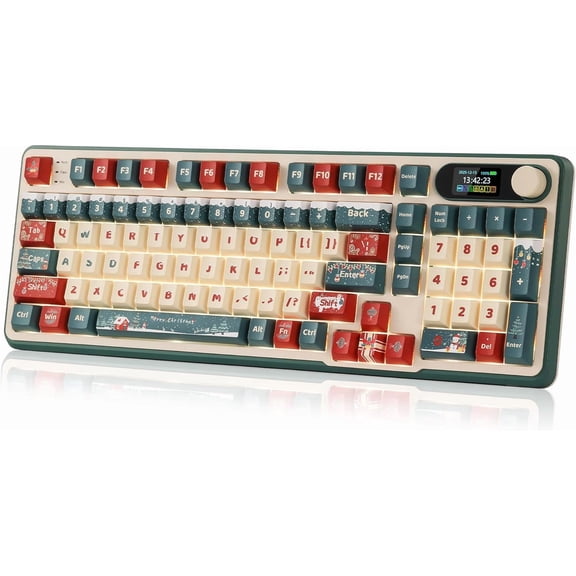 S98 Mechanical Keyboard w/ Display & Knob, Mount 96% Gaming Keyboard BT/2.4G/-C, Hot Swappable, Software Support, Creamy Sound, 98 Winter Beige