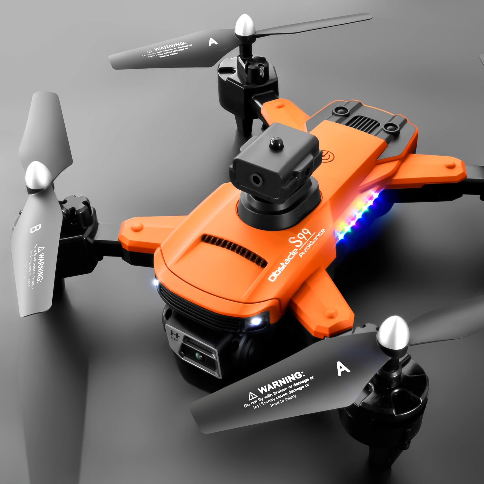 Orange drone with sales camera