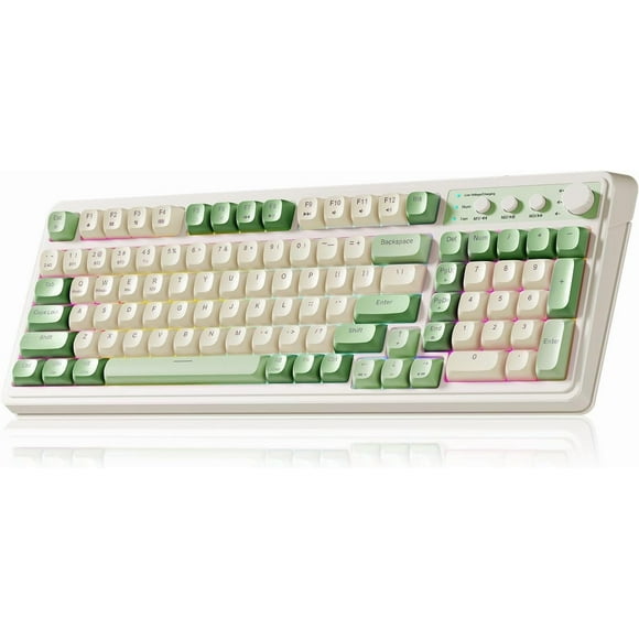S99 Gaming Keyboard, Wireless Computer Keyboards, Tri-Mode Bluetooth/2.4GHz/USB-C Custom Creamy Keyboard with Number Pad, RGB Backlit Media Knob Cute Programmable Keybaord for PC Gamer - Green