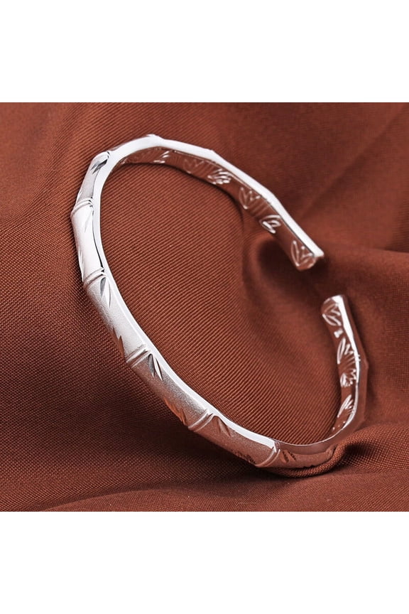 S999 Sterlinig Silver Bamboo Knot Bangle Bracelet for Women, 25g, Fashion Open End Solid Silver Bracelet Birthday Gift
