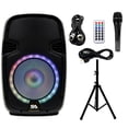 thumbnail image 1 of SA-KP12BTH - Active 12 Inch DJ Karaoke Party Speaker with Stand - Bluetooth, LED Lights, Microphone, Cable and Remote, 1 of 9