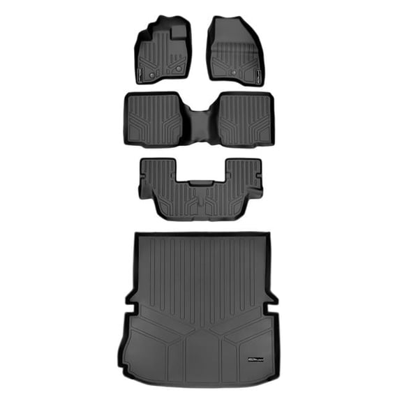 SA0082-B0109-C0082-D0082 3 Rows Behind 2nd Row Floor Mats & Cargo Liner Set with 2nd Row Center Console for 2011-2014 Ford Explorer, Black