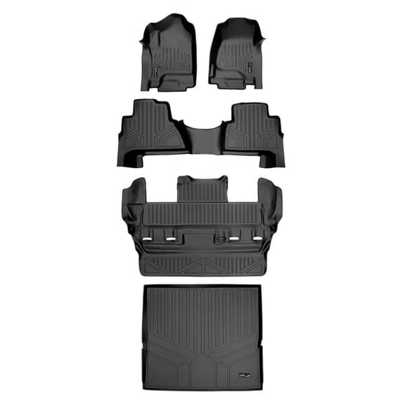 SA0136-B0163-C0153-D0153 Custom Fit 3 Rows Behind 2nd Row Floor Mats & Cargo Liner Set for 2015-2020 Cadillac Escalade, Black