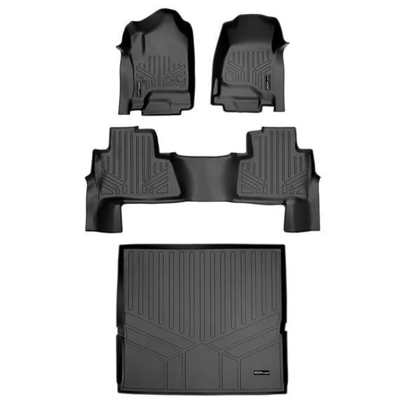 SA0136-B0445-D0153 Custom Fit 2 Rows Behind 2nd Row Floor Mats & Cargo Liner Set with 2nd Row Bench Seats for 2015 Chevy Tahoe, Black