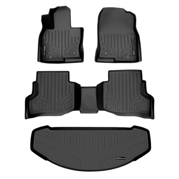 SA0257-B0257-E0257 Custom Fit 2 Row Behind 3rd Row Floor Mats & Cargo Liner with Bench Seat for 2016-2022 Mazda CX-9, Black