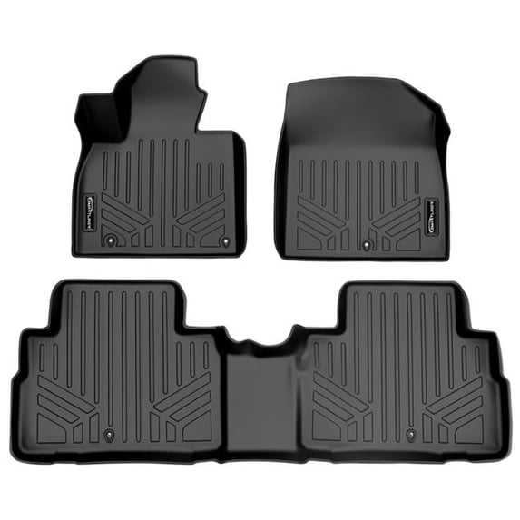 SA0417-B0417 All Weather Custom Fit 2 Row Floor Mat Liner Set with 2nd Row Bench or Bucket Seats with Center Console for 2020-2022 Kia Telluride, Black