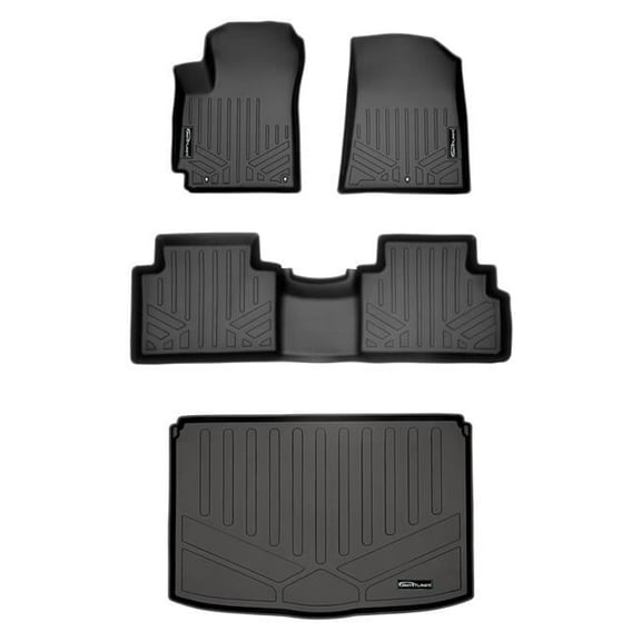 SA0461-B0461-D0461 Custom Fit 2 Rows Floor Mats & Cargo Liner Set - Cargo Deck in Lower Position for 2020-2022 Kia Soul, Black
