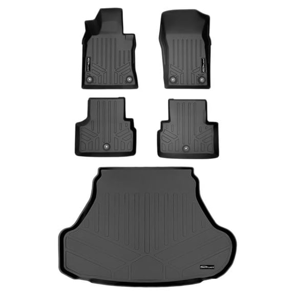 SA0469-B0469-D0470 Custom Fit 2 Rows Trunk Floor Mats & Cargo Liner Set with Spare Tire for 2018-2021 Infiniti Q50, Black