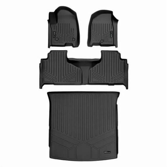 SA0524-B0525-D0524-R 2 Row Behind Floor Mats & Cargo Liner Set with Bench Seat for 2021-2023 Cadillac Escalade, Black