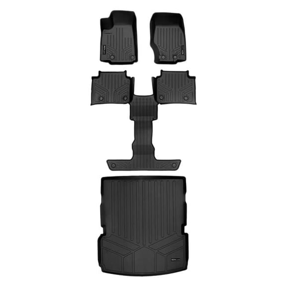 SA0568-B0570-D0568 All Weather Custom Fit Black 3 Row & Cargo Liner Behind the 2nd Row Floor Mat Liner Set for 2021-2023 Jeep Grand Cherokee L, Black