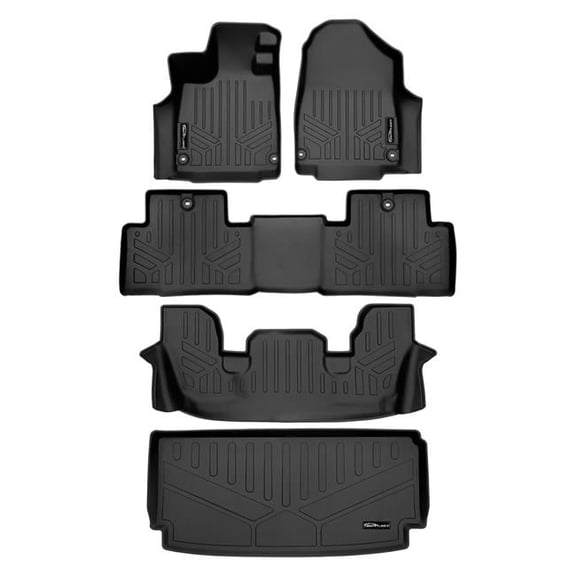 SA0581-B0581-C0581-E0581 Custom Fit All 3 Row Floor Mats & Cargo Liner Behind 3rd Row Set for 2022-2023 Acura MDX, Black
