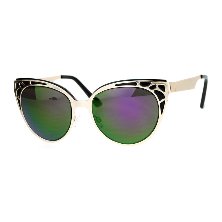 Women\'s Cat-Eye Sunglasses - Purple and Gold (1) Womens Colored Mirror Flat Panel Oversize Metal Rim Cat Eye  main image 4