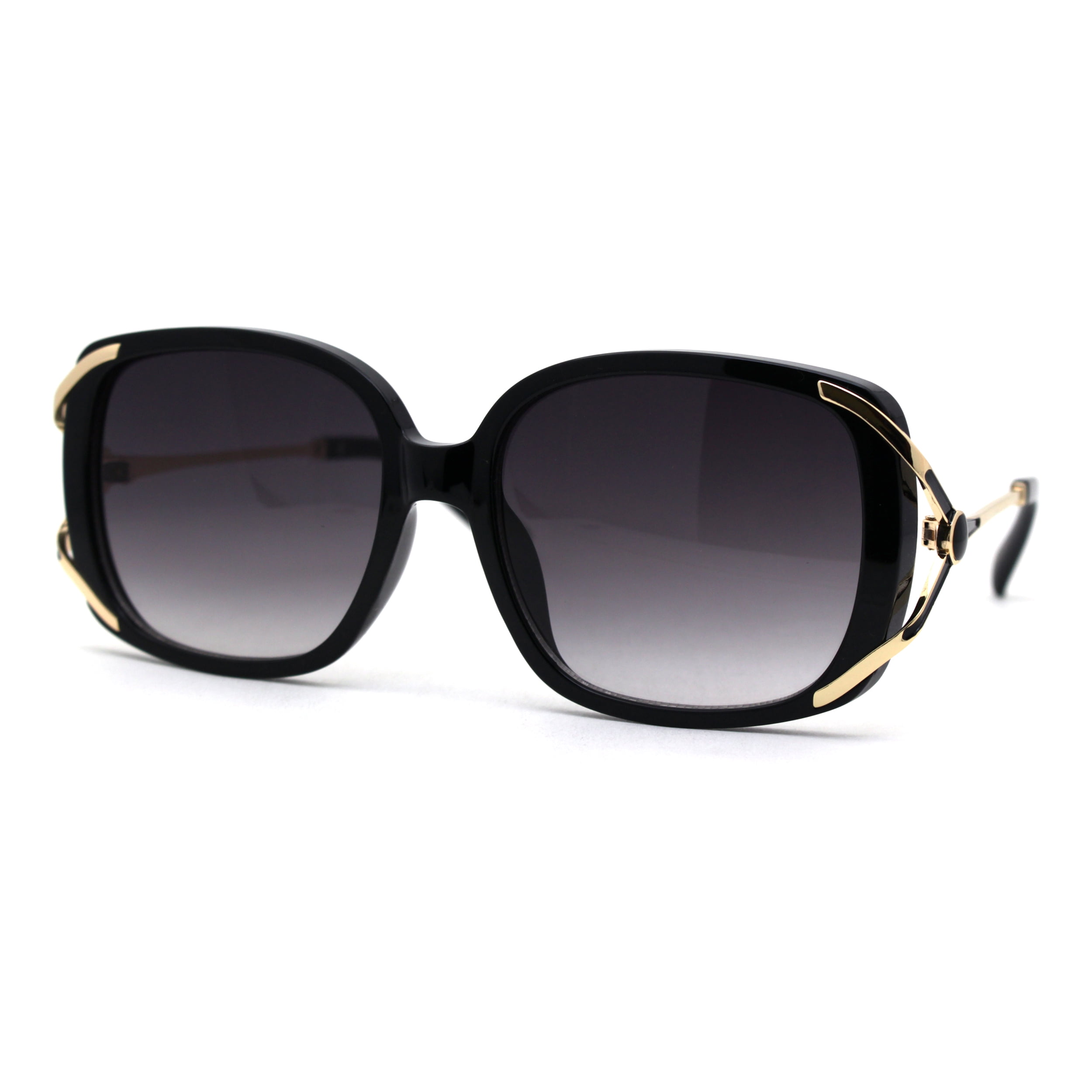SA106 Butterfly Metal Ribbon Arm Designer Sunglasses Black Gold Smoke