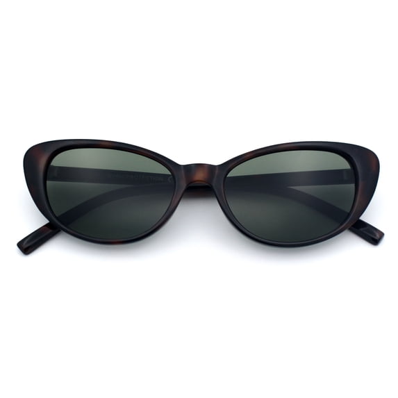SA106 Cat Eye Sunglasses Y2K Slim Snug Narrow Oval Vintage 90s / Tortoise - Green