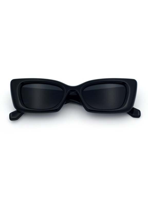 Chunky Cat Eye Retro Narrow Rectangle Mod Gothic Sunglasses / All Black