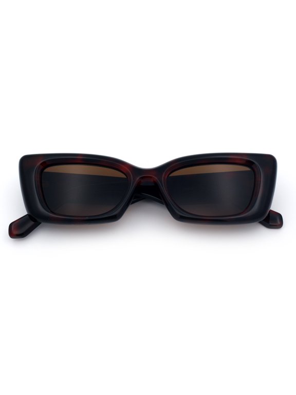 Chunky Cat Eye Retro Narrow Rectangle Mod Gothic Sunglasses / Tortoise - Brown