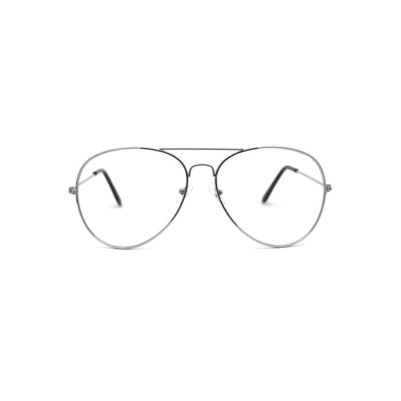 SA106 Classic Wire Rim Tear Drop Shape Pilot Clear Lens Eye Glasses Silver