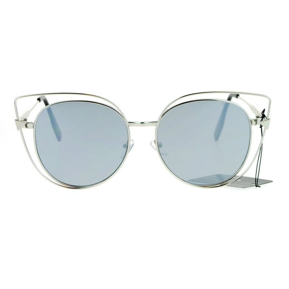 SA106 Color Mirror Flat Lens Wire Rim Large Cat Eye Sunglasses Silver Mirror