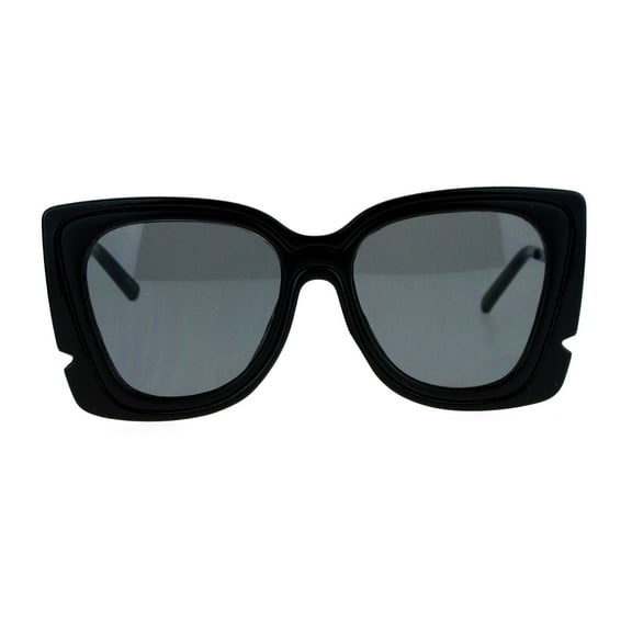 SA106 Double Frame Rectangular Oversize Cat Eye Sunglasses All Black