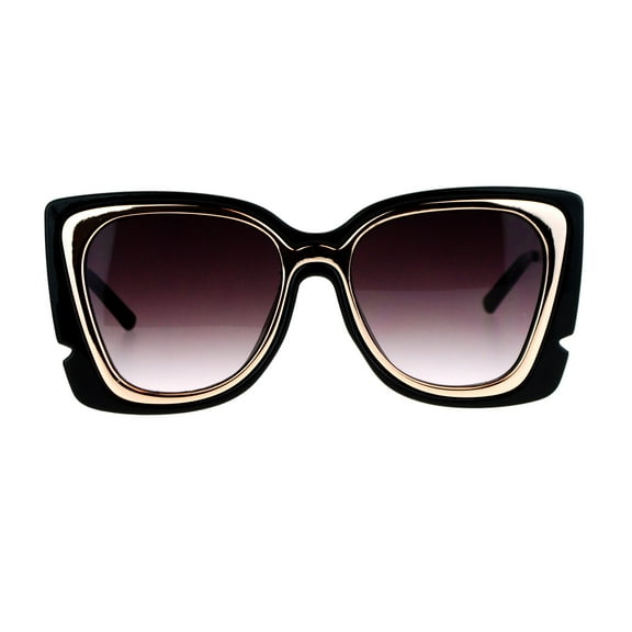 SA106 Double Frame Rectangular Oversize Cat Eye Sunglasses Black Gold