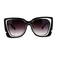 thumbnail image 1 of SA106 Double Frame Rectangular Oversize Cat Eye Sunglasses Black Silver, 1 of 4