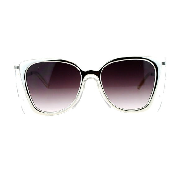 SA106 Double Frame Rectangular Oversize Cat Eye Sunglasses Clear Silver