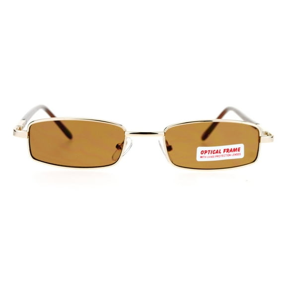 SA106 Extra Small Mens Rectangular Metal Rim Classic Color Lens Sunglasses Gold Brown