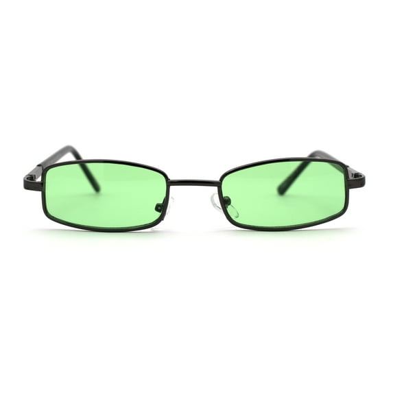 SA106 Extra Small Mens Rectangular Metal Rim Classic Color Lens Sunglasses Gunmetal Green