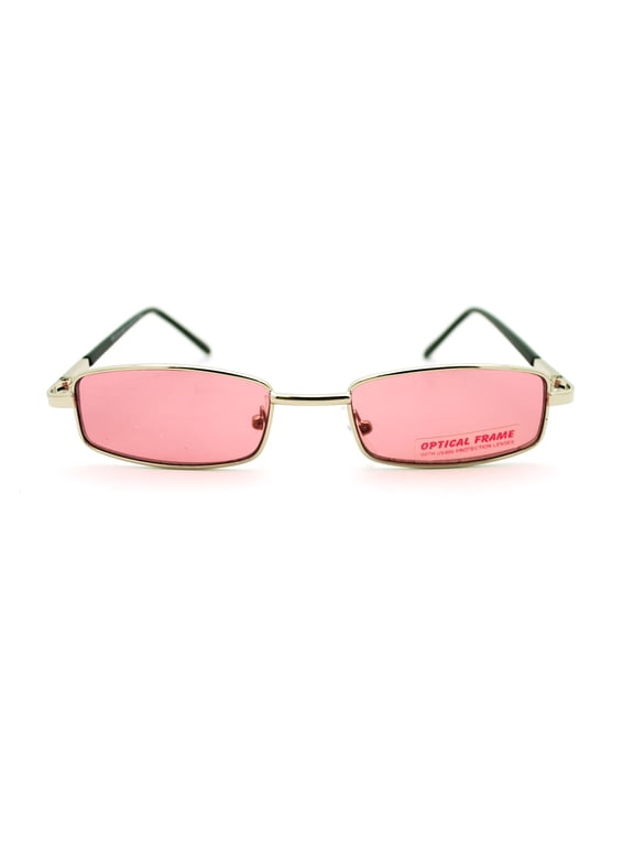 Extra Small Mens Rectangular Metal Rim Classic Color Lens Sunglasses Silver Rose Pink
