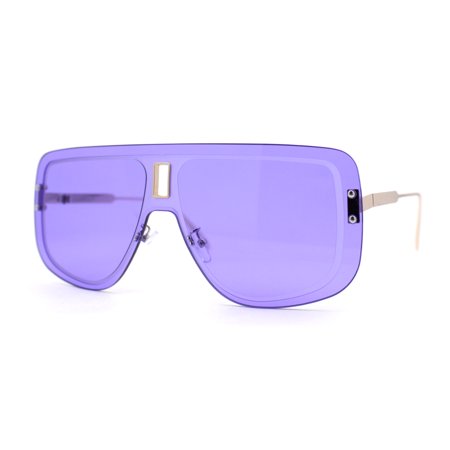 SA106 Full Rimless Flat Top Shield Mobster Sunglasses Gold Purple
