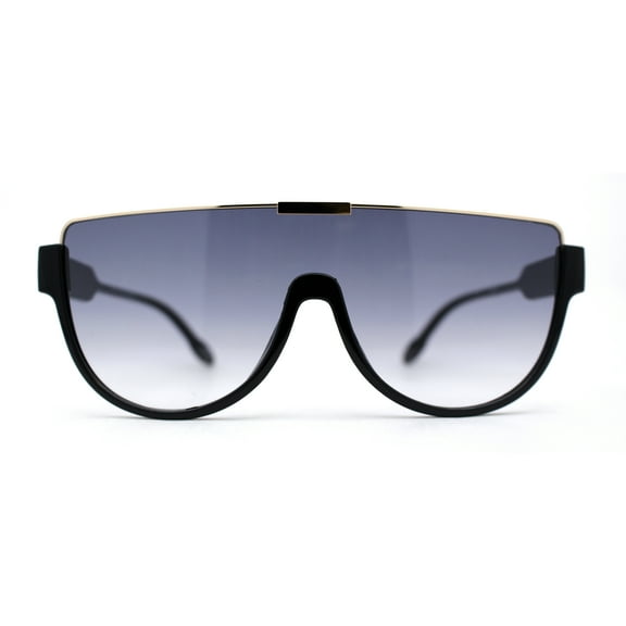 SA106 Futuristic Half Rim Flat Top 80s Sunglasses Black Gold Smoke