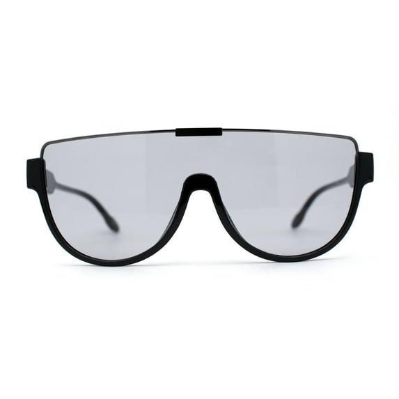 SA106 Futuristic Half Rim Flat Top 80s Sunglasses Black Gunmetal Grey