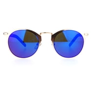 2-Pack) Hippie Retro Groovy Gradient Oversize Circle Lens Round Metal Rim Sunglasses 1 Blue 1 Purple