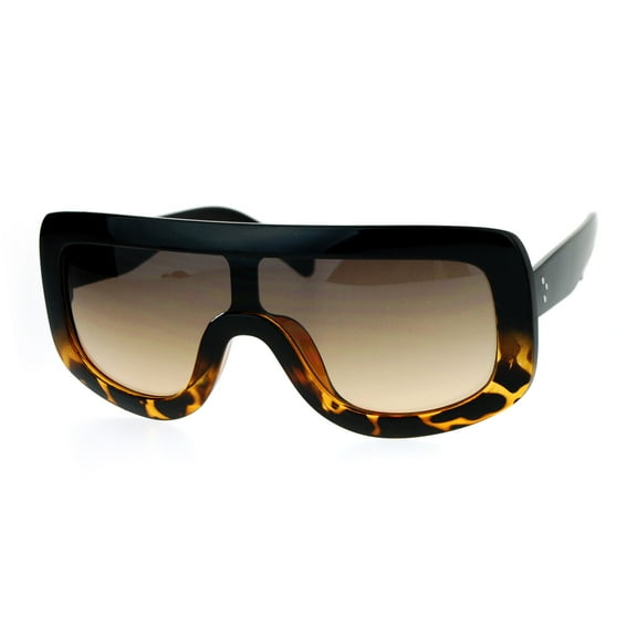 SA106 Futuristic Robotic Thick Plastic Shield Runway Sunglasses Black Tortoise