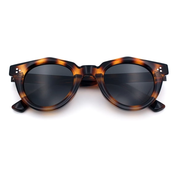 SA106 Geometric Round Polarized Sunglasses Retro Hipster UV400 TAC Lens / Tortoise Frame - Black Lens