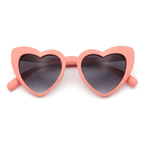 Girls Kid Size Heart Shape Lolita Valentine Love Sunglasses Dark Pink - Smoke