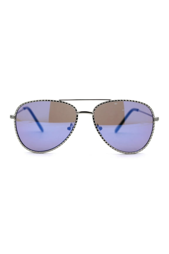 Kids Girls Bling Luxury Designer Fashion Metal Sunglasses Silver Blue
