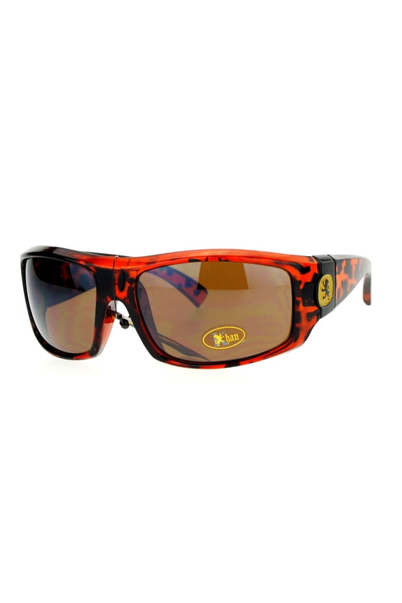 Lion Emblem Thick Plastic Mens Luxury Biker Sport Sunglasses Tortoise