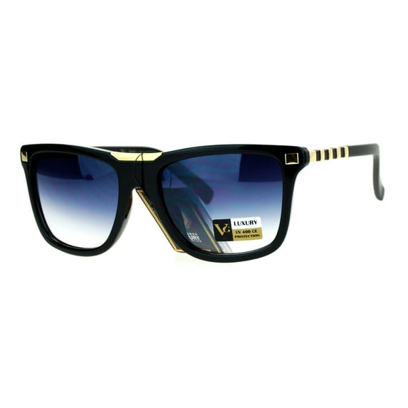 SA106 Luxury Designer Rectangular Horn Rim Gradient Lens Bling Sunglasses Black Smoke