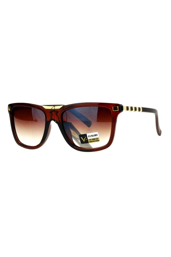 Luxury Designer Rectangular Horn Rim Gradient Lens Bling Sunglasses Light Brown